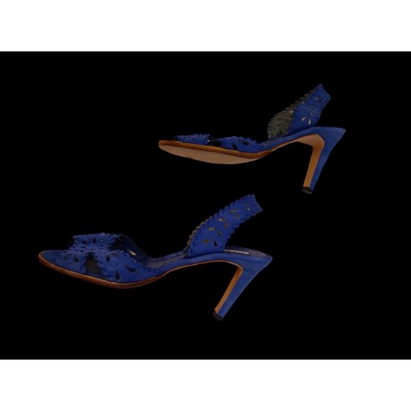Manolo Blahnik Blue Suede Sling Back Open Pattern High Heel Sandals Size 39.5 - Picture 11 of 12